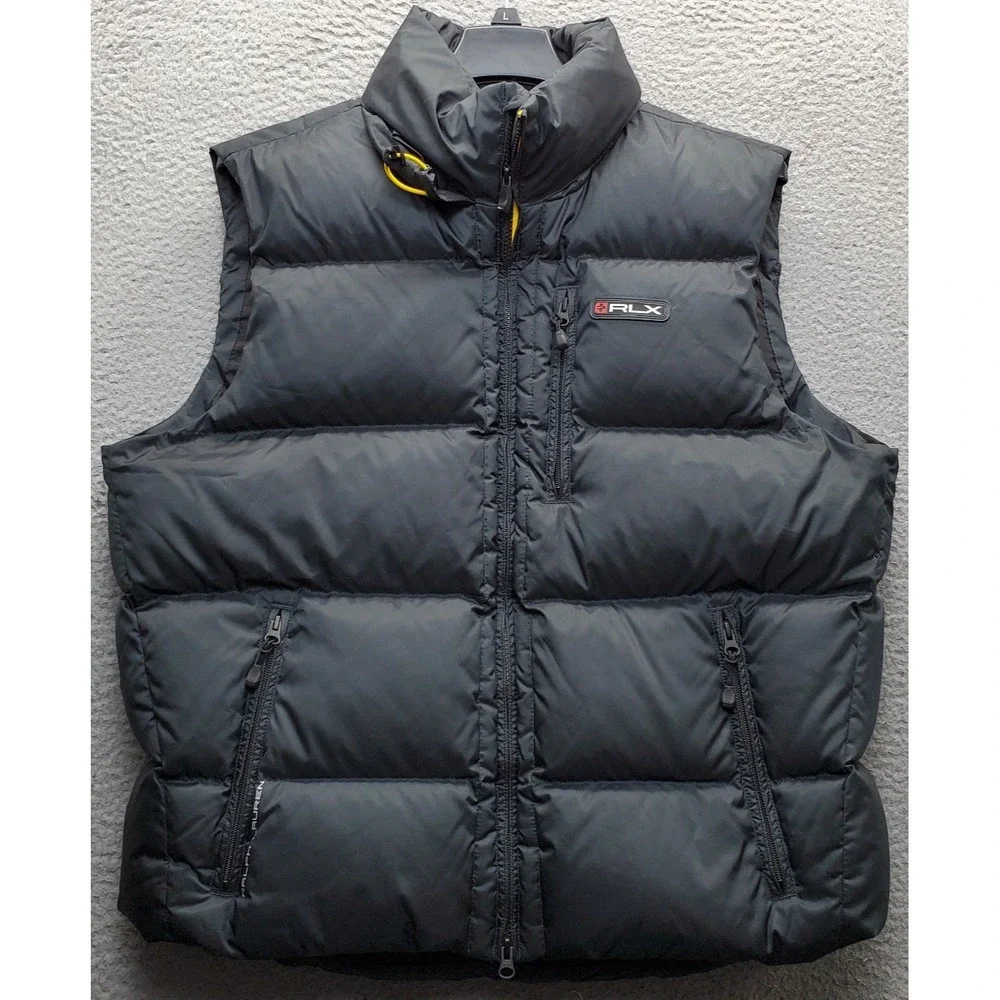 RLX Ralph Lauren Puffer Vest Mens XL Black Lined Sleeveless Mock Neck Full Zip